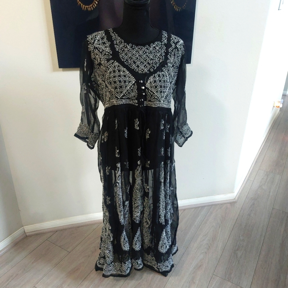 Elegant Black and White Embroidered Dress